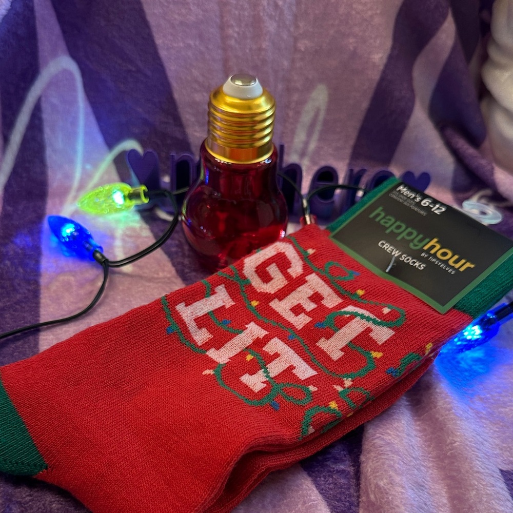 Tipsy Elves Get Lit! Socks with Red Christmas Bulb shot glass